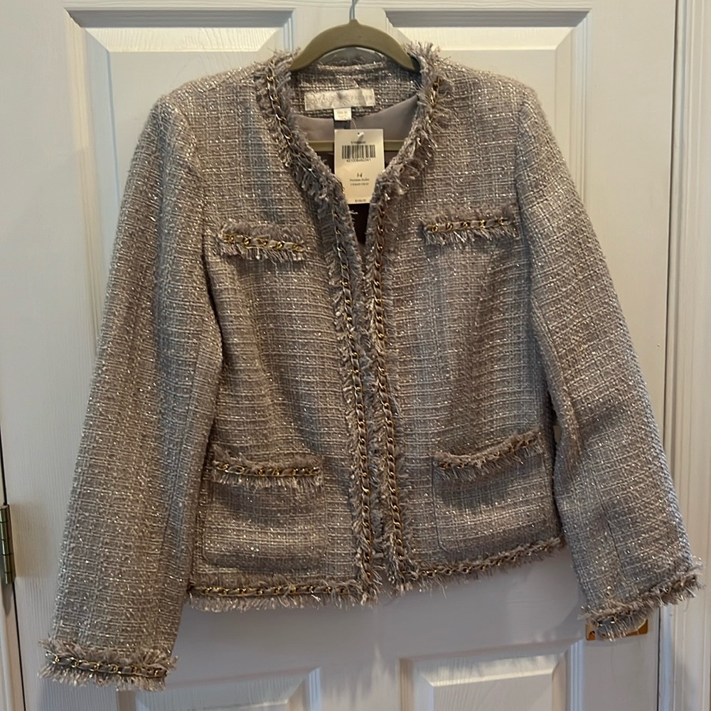 Light gray fringe jacket NWT